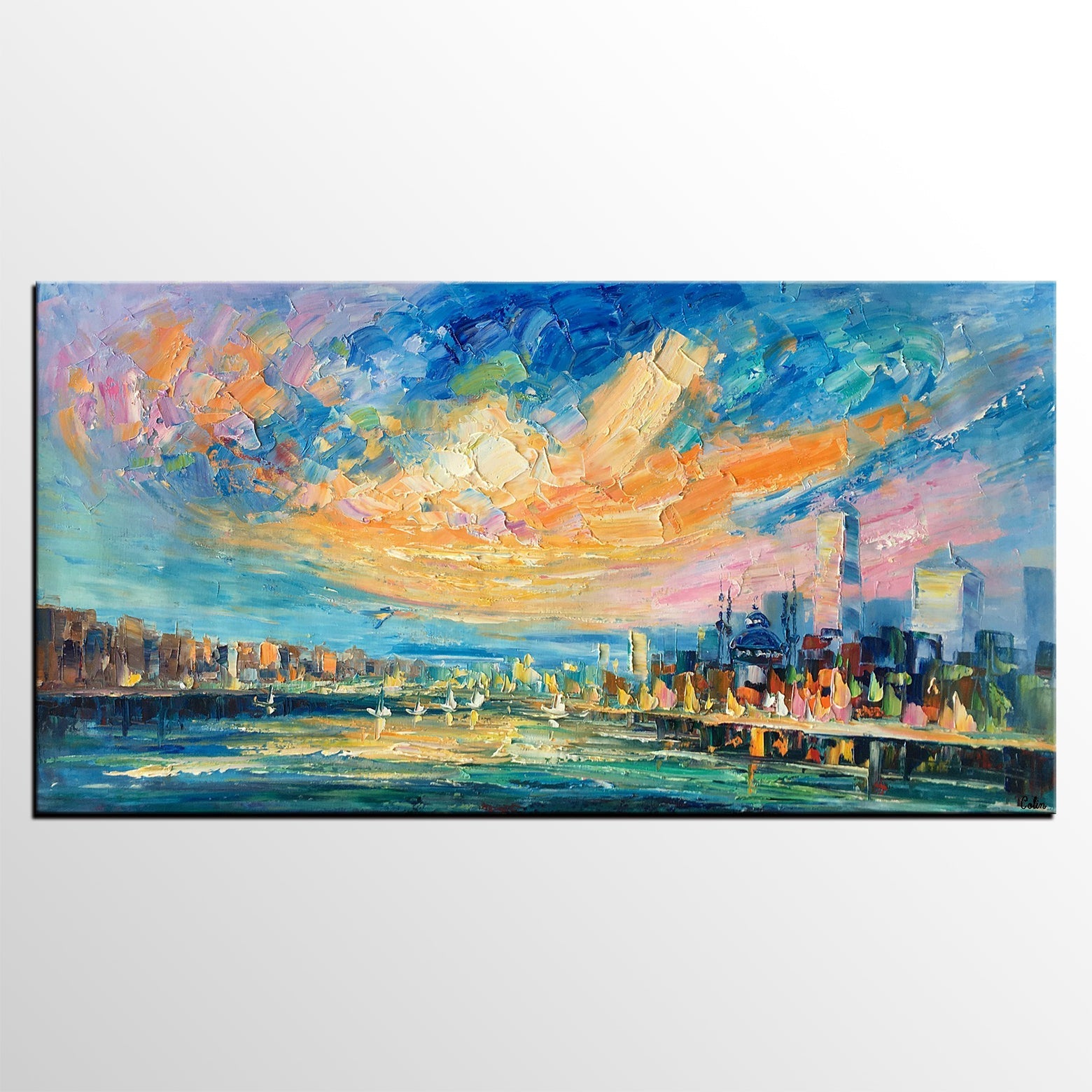 Abstract Cityscape Art, Abstract Canvas Art, Impasto Artwork, Canvas Painting, Custom Extra Large Painting-HomePaintingDecor