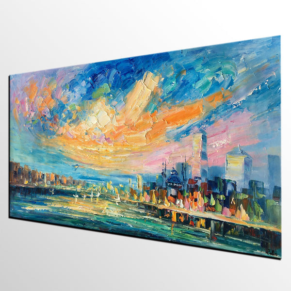 Abstract Cityscape Art, Abstract Canvas Art, Impasto Artwork, Canvas Painting, Custom Extra Large Painting-HomePaintingDecor