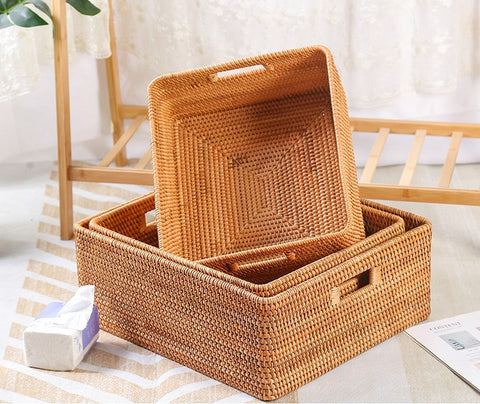 Woven Storage Baskets, Rattan Storage Baskets for Kitchen, Storage Basket for Shelves, Kitchen Storage Basket, Storage Baskets for Bedroom-HomePaintingDecor