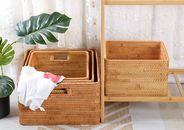 Woven Storage Baskets, Rattan Storage Baskets for Kitchen, Storage Basket for Shelves, Kitchen Storage Basket, Storage Baskets for Bedroom-HomePaintingDecor