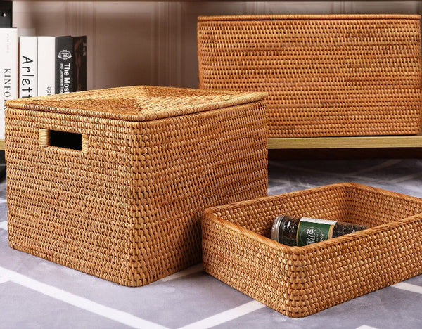 Oversized Rattan Storage Basket, Extra Large Rectangular Storage Basket for Clothes, Storage Baskets for Bathroom, Bedroom Storage Baskets-HomePaintingDecor