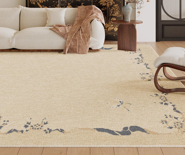 Cream Color Flower Pattern Rugs under Coffee Table, Large Modern Rugs for Bedroom, Modern Rugs for Living Room, Contemporary Modern Rugs for Dining Room-HomePaintingDecor