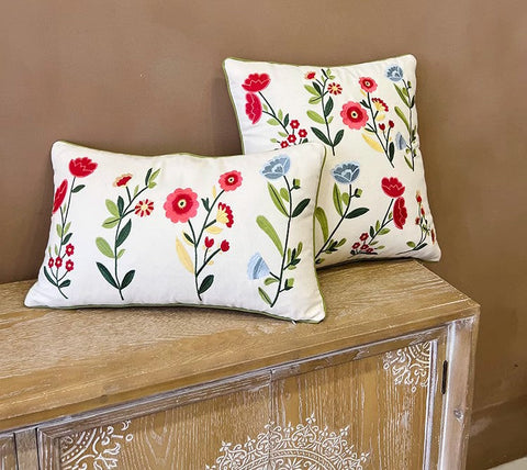 Throw Pillows for Couch, Spring Flower Decorative Throw Pillows, Farmhouse Sofa Decorative Pillows, Embroider Flower Cotton Pillow Covers-HomePaintingDecor