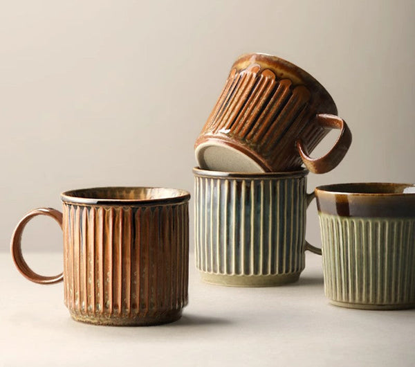 Creative Brown Green Ceramic Coffee Mugs, Unique Coffee Mugs, Large Modern Handmade Pottery Coffee Cup, Large Capacity Coffee Mugs-HomePaintingDecor