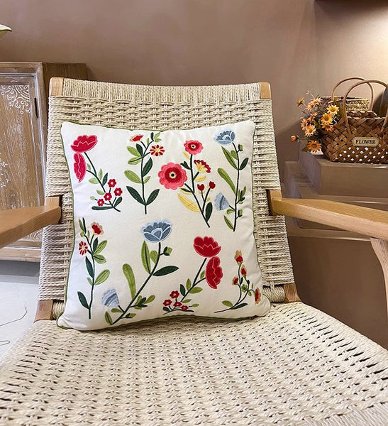 Throw Pillows for Couch, Spring Flower Decorative Throw Pillows, Farmhouse Sofa Decorative Pillows, Embroider Flower Cotton Pillow Covers-HomePaintingDecor