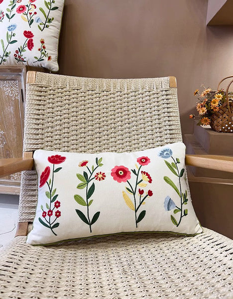 Throw Pillows for Couch, Spring Flower Decorative Throw Pillows, Farmhouse Sofa Decorative Pillows, Embroider Flower Cotton Pillow Covers-HomePaintingDecor