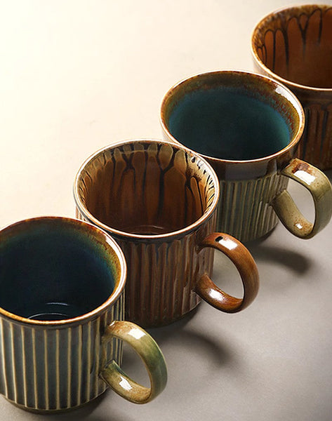 Creative Brown Green Ceramic Coffee Mugs, Unique Coffee Mugs, Large Modern Handmade Pottery Coffee Cup, Large Capacity Coffee Mugs-HomePaintingDecor