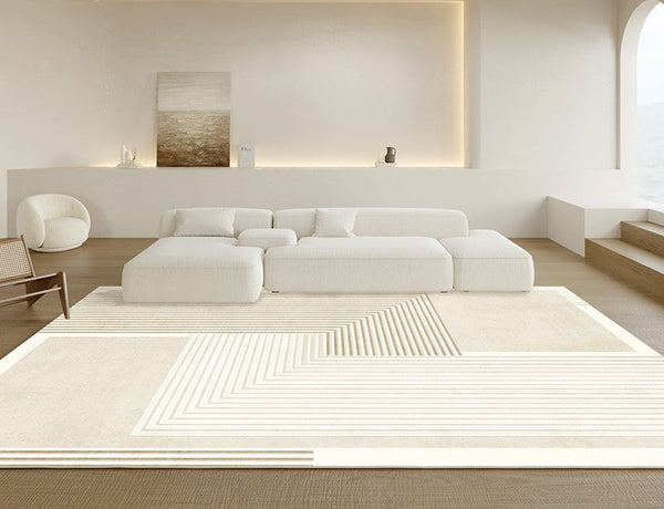 Cream Floor Carpets for Living Room, Dining Room Modern Rugs, Modern Living Room Rug Placement Ideas, Soft Contemporary Rugs for Bedroom-HomePaintingDecor