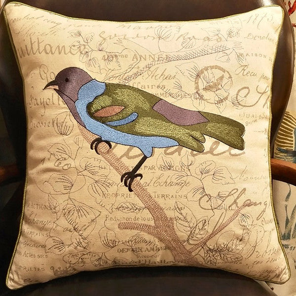 Decorative Throw Pillows for Couch, Bird Pillows, Pillows for Farmhouse, Sofa Throw Pillows, Embroidery Throw Pillows, Rustic Pillows-HomePaintingDecor