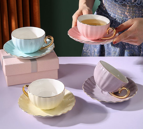 Beautiful British Tea Cups, Creative Bone China Porcelain Tea Cup Set, Elegant Macaroon Ceramic Coffee Cups, Unique Tea Cups and Saucers in Gift Box as Birthday Gift-HomePaintingDecor