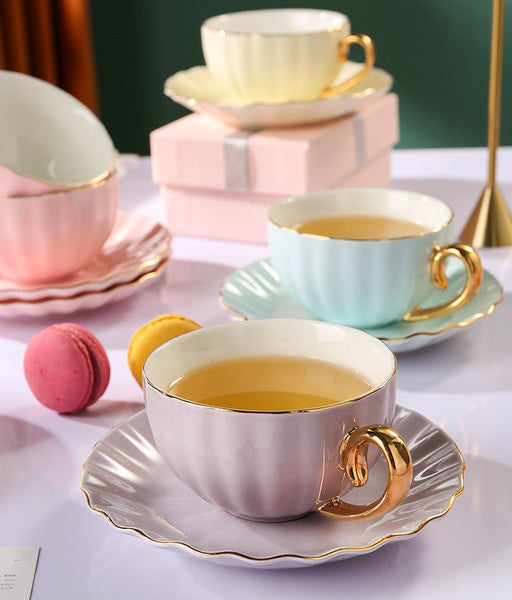 Beautiful British Tea Cups, Creative Bone China Porcelain Tea Cup Set, Elegant Macaroon Ceramic Coffee Cups, Unique Tea Cups and Saucers in Gift Box as Birthday Gift-HomePaintingDecor