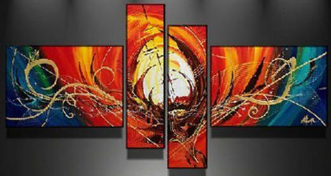 Red Canvas Art Painting, Abstract Acrylic Art, 4 Piece Abstract Art Paintings, Large Painting on Canvas, Buy Painting Online-HomePaintingDecor