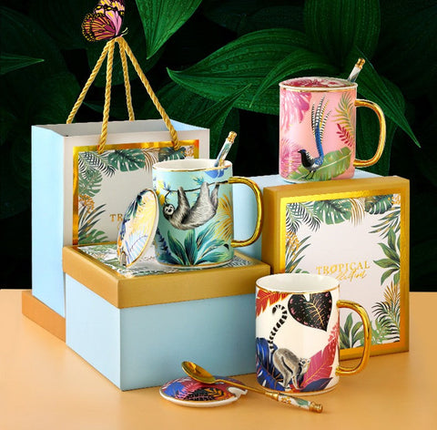 Large Capacity Jungle Animal Porcelain Mugs, Creative Porcelain Cups, Large Ceramic Mugs for Office, Unique Ceramic Mugs in Gift Box-HomePaintingDecor