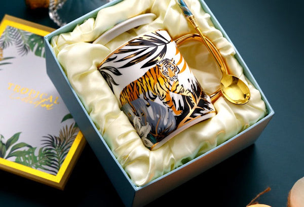 Creative Porcelain Cups, Large Ceramic Mugs for Office, Large Capacity Jungle Animal Porcelain Mugs, Unique Ceramic Mugs in Gift Box-HomePaintingDecor