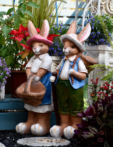 Garden Courtyard Ornaments, Large Rabbit Statue for Garden, Villa Outdoor Decor Gardening Ideas, Bunny Flowerpot, Modern Garden Sculptures-HomePaintingDecor