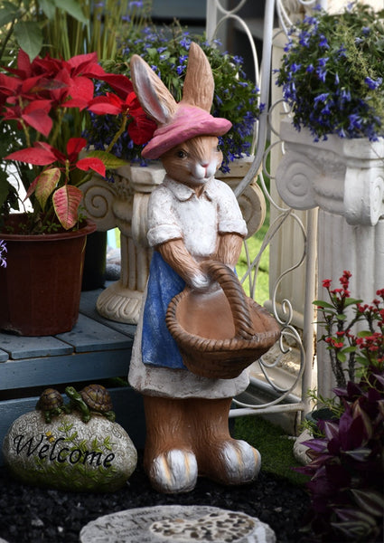 Garden Courtyard Ornaments, Large Rabbit Statue for Garden, Villa Outdoor Decor Gardening Ideas, Bunny Flowerpot, Modern Garden Sculptures-HomePaintingDecor