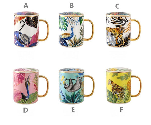 Creative Porcelain Cups, Large Ceramic Mugs for Office, Large Capacity Jungle Animal Porcelain Mugs, Unique Ceramic Mugs in Gift Box-HomePaintingDecor