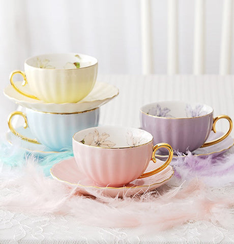 Beautiful British Tea Cups, Unique Afternoon Tea Cups and Saucers, Elegant Ceramic Coffee Cups, Royal Bone China Porcelain Tea Cup Set-HomePaintingDecor