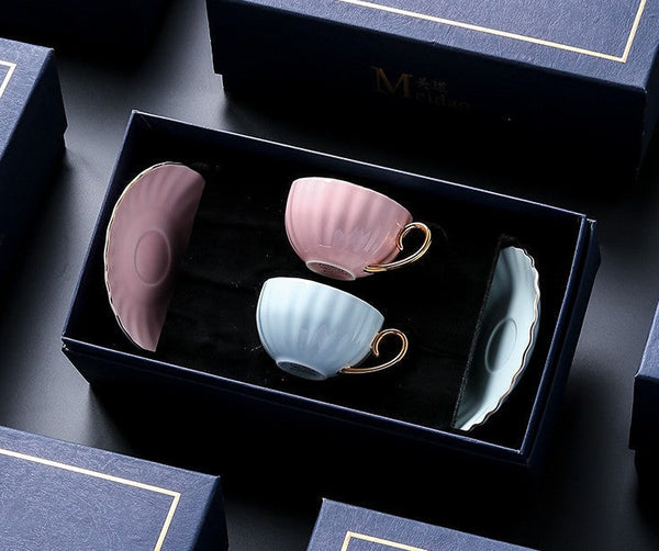 Beautiful British Tea Cups, Creative Bone China Porcelain Tea Cup Set, Elegant Macaroon Ceramic Coffee Cups, Unique Tea Cups and Saucers in Gift Box as Birthday Gift-HomePaintingDecor