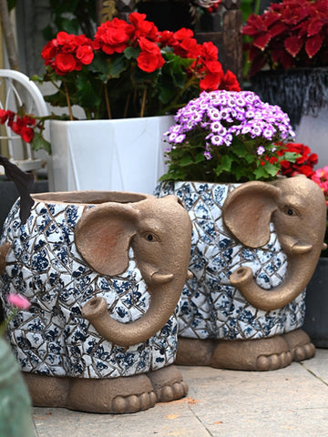 Large Garden Flower Pot, Elephant Flowerpot, Unique Garden Flowerpot, Resin Statue for Garden, Modern Animal Statue for Garden Ornaments, Villa Outdoor Decor Gardening Ideas-HomePaintingDecor