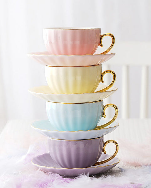 Beautiful British Tea Cups, Unique Afternoon Tea Cups and Saucers, Elegant Ceramic Coffee Cups, Royal Bone China Porcelain Tea Cup Set-HomePaintingDecor