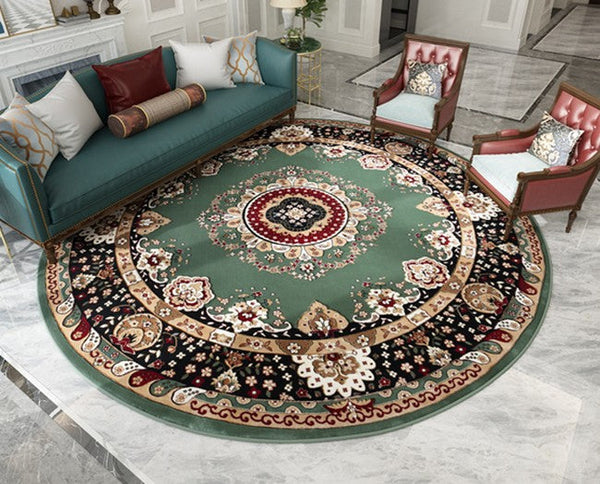 Large Modern Rugs under Piano, Royal Round Rugs in Living Room, Luxury Green Round Rugs under Coffee Table, Large Floor Carpets in Bedroom-HomePaintingDecor