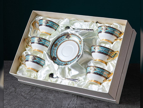 Unique Tea Cup and Saucer in Gift Box, Elegant British Ceramic Coffee Cups, Bone China Porcelain Tea Cup Set for Office-HomePaintingDecor