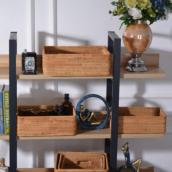 Rattan Storage Baskets for Kitchen, Rectangular Storage Baskets for Pantry, Storage Baskets for Shelves, Woven Storage Baskets for Bathroom-HomePaintingDecor