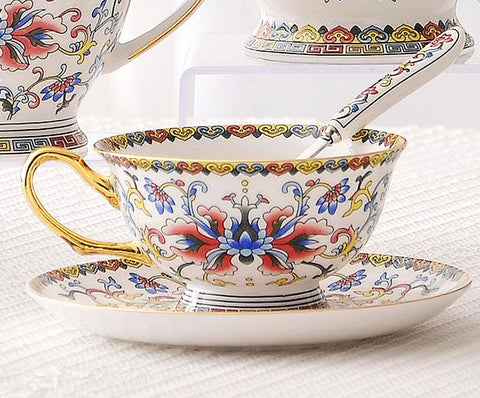 Bohemia Ceramic Coffee Cups, Creative Ceramic Cups, China Porcelain Tea Cup Set, Unique Afternoon Tea Cups and Saucers-HomePaintingDecor
