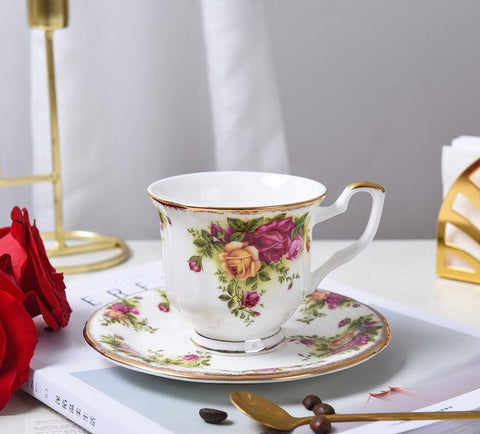 Beautiful British Flower Tea Cups, Unique Porcelain Cup and Saucer, Elegant Ceramic Coffee Cups, Creative Bone China Porcelain Tea Cup Set-HomePaintingDecor