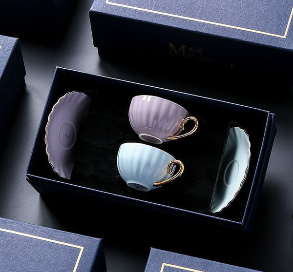 Beautiful British Tea Cups, Creative Bone China Porcelain Tea Cup Set, Elegant Macaroon Ceramic Coffee Cups, Unique Tea Cups and Saucers in Gift Box as Birthday Gift-HomePaintingDecor