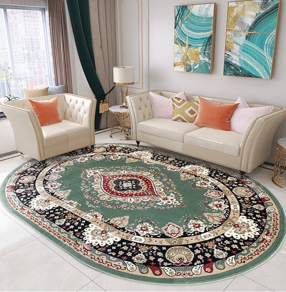 Large Flower Pattern Floor Rugs for Dining Room, Green Thick and Soft Green Rugs for Living Room, Oriental Floor Carpets under Dining Room Table-HomePaintingDecor