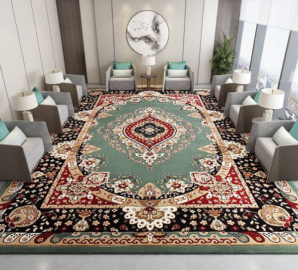 Large Oriental Floor Carpets under Dining Room Table, Luxury Thick and Soft Green Rugs for Living Room, Large Royal Flower Pattern Floor Rugs in Bedroom-HomePaintingDecor