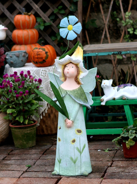 Garden Figure Sculpture Statues, Flower Fairy Statue for Garden Ornaments, Garden Decoration Ideas, Villa Courtyard Decor, Outdoor Garden Decoration-HomePaintingDecor