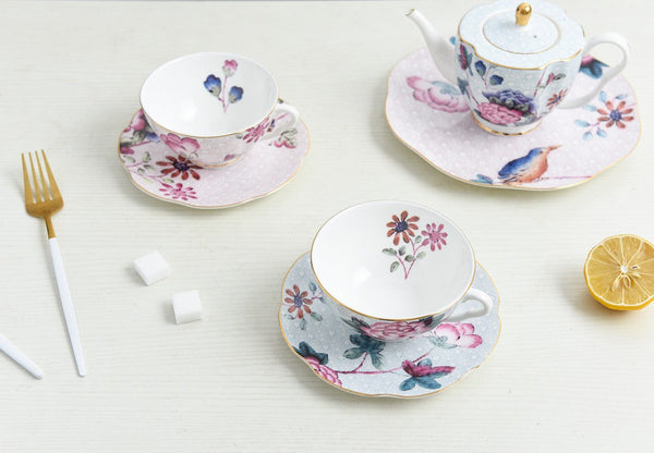 Elegant Ceramic Coffee Cups, Creative Bone China Porcelain Tea Cup Set, Unique Porcelain Cup and Saucer, Beautiful British Flower Tea Cups-HomePaintingDecor