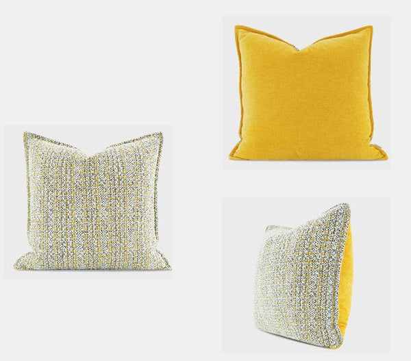 Contemporary Modern Sofa Pillows, Large Yellow Decorative Throw Pillows, Large Square Modern Throw Pillows for Couch, Simple Throw Pillow for Interior Design-HomePaintingDecor