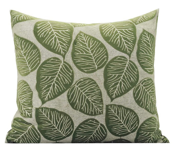 Contemporary Modern Sofa Pillows, Green Leaves Square Modern Throw Pillows for Couch, Simple Decorative Throw Pillows, Large Throw Pillow for Interior Design-HomePaintingDecor