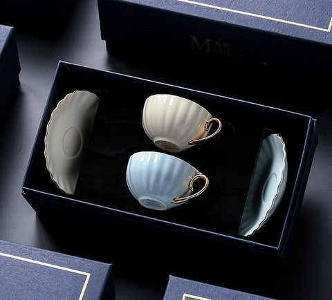 Beautiful British Tea Cups, Creative Bone China Porcelain Tea Cup Set, Elegant Macaroon Ceramic Coffee Cups, Unique Tea Cups and Saucers in Gift Box as Birthday Gift-HomePaintingDecor