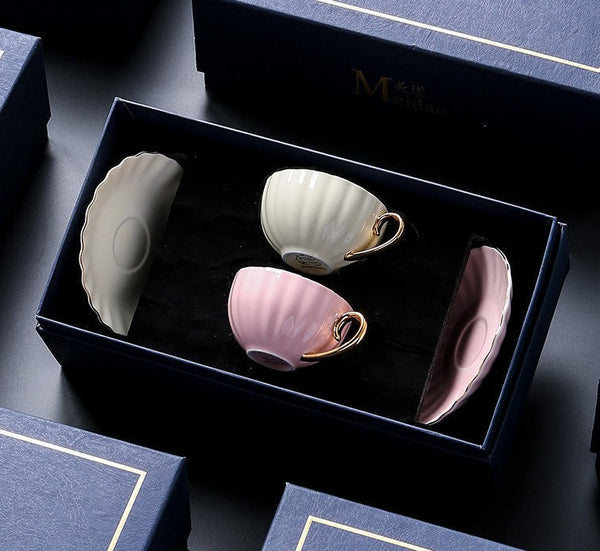 Beautiful British Tea Cups, Creative Bone China Porcelain Tea Cup Set, Elegant Macaroon Ceramic Coffee Cups, Unique Tea Cups and Saucers in Gift Box as Birthday Gift-HomePaintingDecor