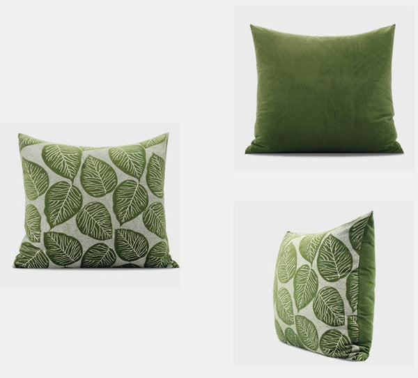 Contemporary Modern Sofa Pillows, Green Leaves Square Modern Throw Pillows for Couch, Simple Decorative Throw Pillows, Large Throw Pillow for Interior Design-HomePaintingDecor