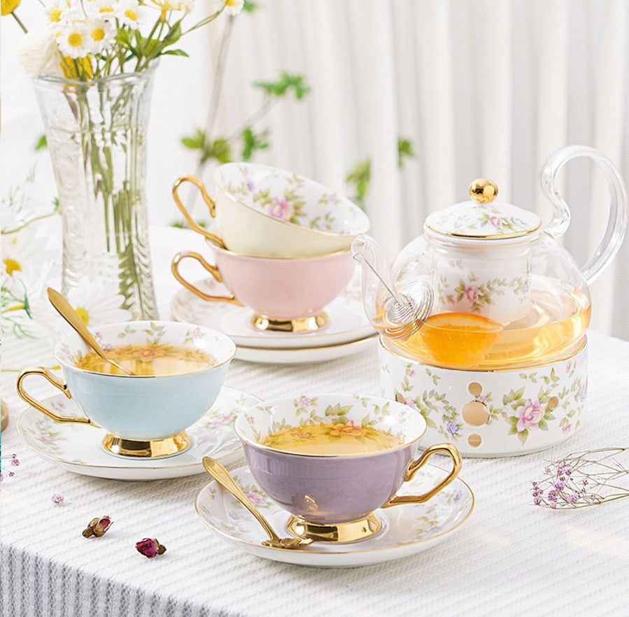 Buy BTäT- Tea Cups and Saucers, Set of 6 (5 oz) with Gold Trim and Gift  Box, Cappuccino Cups, Coffee Cups, White Tea Cup Set, British Coffee Cups,  Porcelain Tea Set, Latte