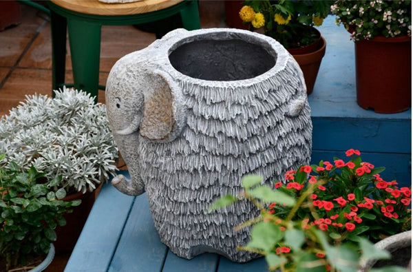 Elephant Flower Pot, Modern Animal Statue for Garden Ornaments, Large Elephant Flowerpot, Resin Statue for Garden, Villa Outdoor Decor Gardening Ideas-HomePaintingDecor