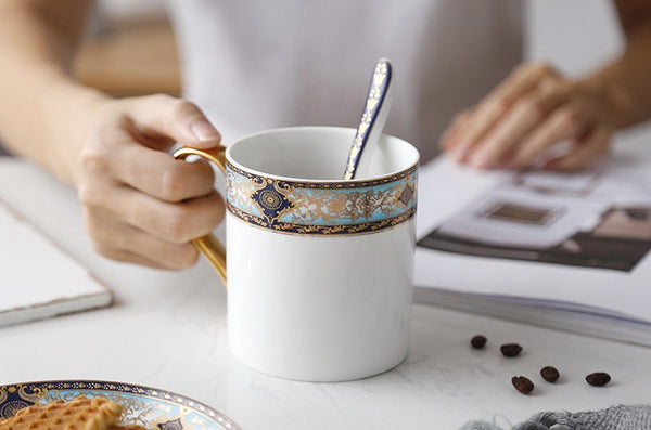 Elegant Ceramic Coffee Mug, Beautiful British Tea Cups, Large Royal Bone China Porcelain Mug, Large Capacity Ceramic Mugs for Office-HomePaintingDecor