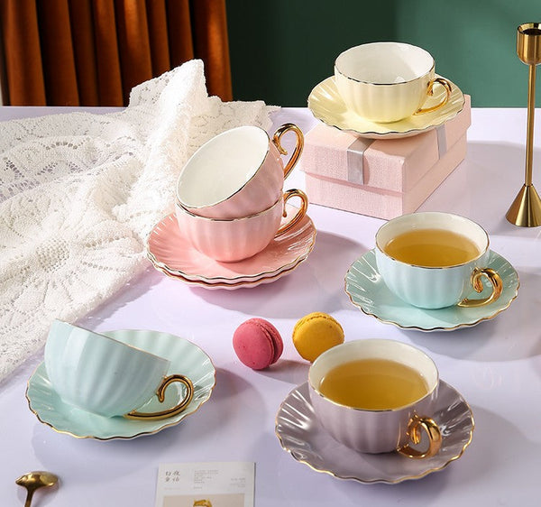 Beautiful British Tea Cups, Creative Bone China Porcelain Tea Cup Set, Elegant Macaroon Ceramic Coffee Cups, Unique Tea Cups and Saucers in Gift Box as Birthday Gift-HomePaintingDecor