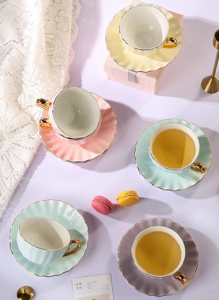 Beautiful British Tea Cups, Creative Bone China Porcelain Tea Cup Set, Elegant Macaroon Ceramic Coffee Cups, Unique Tea Cups and Saucers in Gift Box as Birthday Gift-HomePaintingDecor