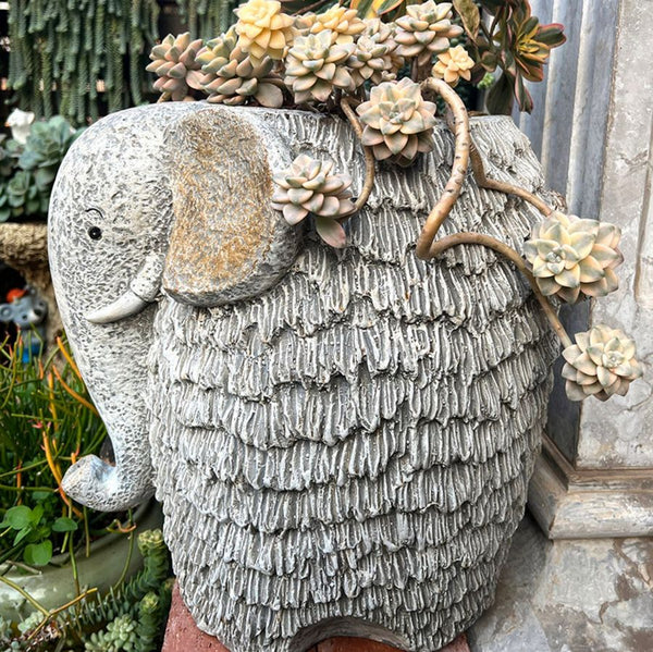 Elephant Flower Pot, Modern Animal Statue for Garden Ornaments, Large Elephant Flowerpot, Resin Statue for Garden, Villa Outdoor Decor Gardening Ideas-HomePaintingDecor