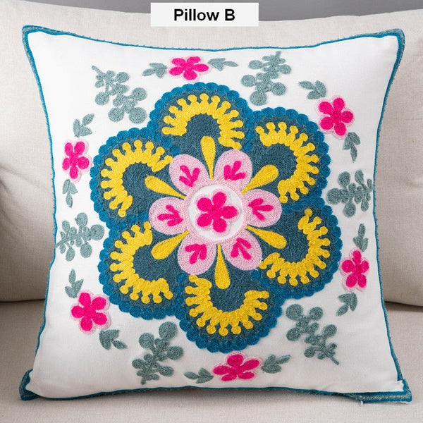 Flower Decorative Pillows for Couch, Sofa Decorative Pillows, Embroider Flower Cotton Pillow Covers, Farmhouse Decorative Throw Pillows-HomePaintingDecor