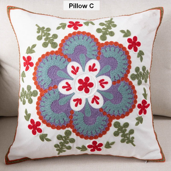 Flower Decorative Pillows for Couch, Sofa Decorative Pillows, Embroider Flower Cotton Pillow Covers, Farmhouse Decorative Throw Pillows-HomePaintingDecor