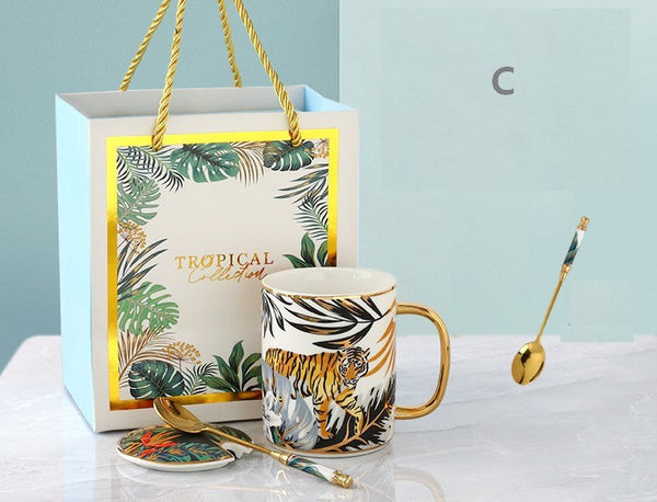 Ceramic Mugs for Office, Large Capacity Jungle Animal Porcelain Mugs, Creative Porcelain Cups, Unique Ceramic Mugs in Gift Box-HomePaintingDecor