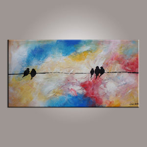 Modern Art, Abstract Art, Love Birds Painting, Painting for Sale, Contemporary Art, Flower Art, Abstract Art, Living Room Wall Art, Canvas Art-HomePaintingDecor